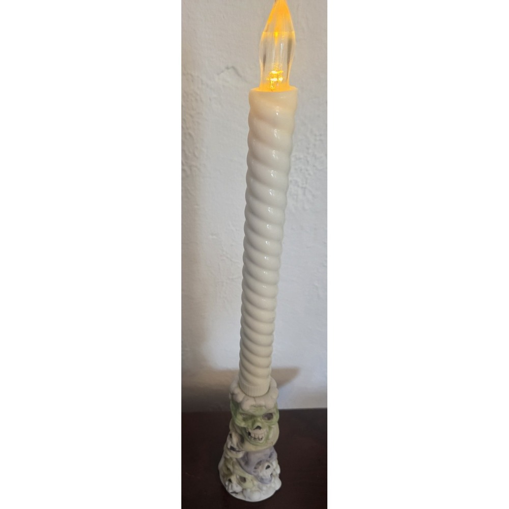 Skulls Halloween Taper Candle Holder w Flameless Battery Operated Candle